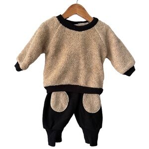 Vintage Milton Sherpa Tan and Black Baby Matching Set Made In Canada 12 Months